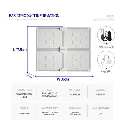 ไฟปลูก LED สเปกตรัมเต็มรูปแบบ 400W พร้อมความสูงในการแขวนที่ปรับได้สำหรับการปลูกพืชในร่ม