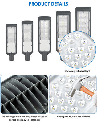 3000-6500K IP65 ไฟถนน LED กันน้ำ 50 - 200w อะลูมิเนียมหล่อขึ้นรูป