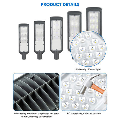 ไฟถนน LED กันน้ำ IP66 พร้อมประสิทธิภาพการส่องสว่างของหลอดไฟ 125lm/w และแรงดันไฟฟ้าขาเข้า AC 85-265V สำหรับไฟถนนภายนอก