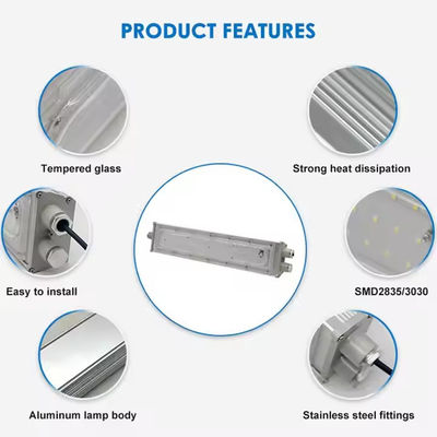 ไฟเชิงเส้นกันระเบิด LED IP65 SMD2835 พร้อมกระจกนิรภัยอลูมิเนียมสำหรับพื้นที่อันตราย