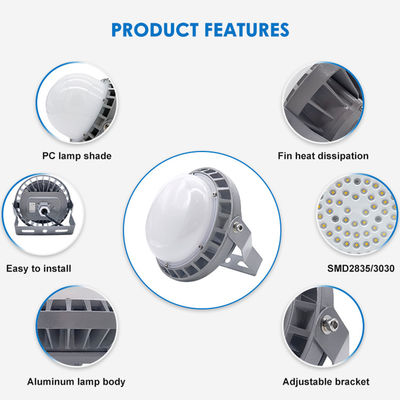 ไฟไฮเบย์สำหรับอุตสาหกรรมกันน้ำ IP65 พร้อมอุณหภูมิสี 5500-6500K และโครงสร้างอะลูมิเนียม + กระจกนิรภัย