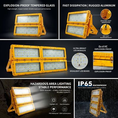 IP65 กันสภาพอากาศ 600W LED กันระเบิด ไฟน้ําท่วม -40C/60C LUMILEDS LM-80 ATEX IIb T6 WF2 พื้นที่อันตราย