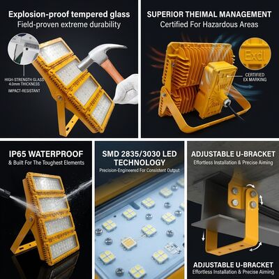 ไฟสปอร์ตไลท์ LED กันระเบิด โซน 1 โซน 2 300W LUMILEDS LM-80 ATEX IIb T6 แก๊ส ฝุ่น IP65 สำหรับพื้นที่อันตราย