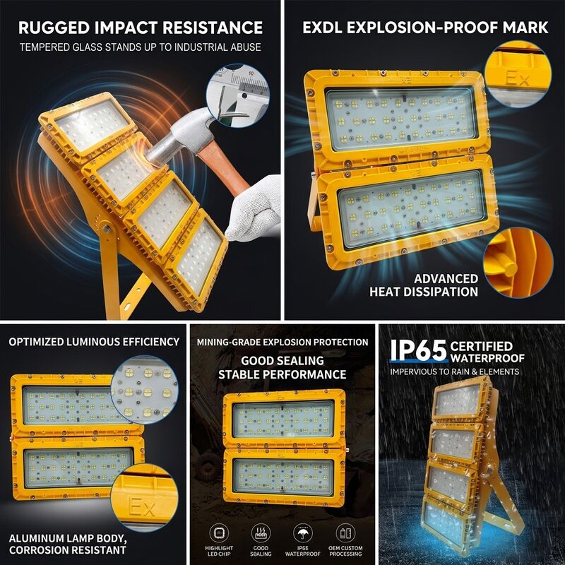 IP65 กันสภาพอากาศ 600W LED กันระเบิด ไฟน้ําท่วม -40C/60C LUMILEDS LM-80 ATEX IIb T6 WF2 พื้นที่อันตราย