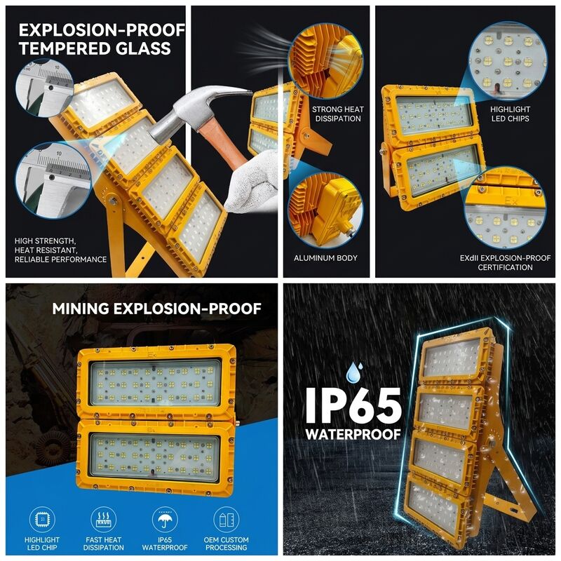 ไฟสปอร์ตไลท์ LED ป้องกันการระเบิด 600W แบบติดตั้งได้หลายแบบ พร้อมขายึด 6 ทาง LUMILEDS LM-80 ATEX IIb T6 IP65 โคมไฟติดเพดาน ติดผนัง