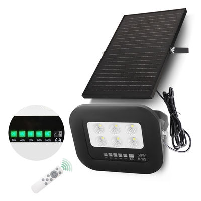 ไฟโซลาร์เซลล์ LED 50 วัตต์ IP65 แผงโซลาร์เซลล์ซิลิคอนโมโนคริสตัลไลน์สีดำทั้งหมด