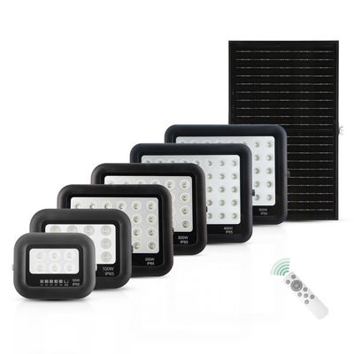 ไฟสปอร์ตไลท์โซลาร์เซลล์ ABS สีดำ พร้อมรีโมทคอนโทรล 50w 100w 200w 300w 400w 500w